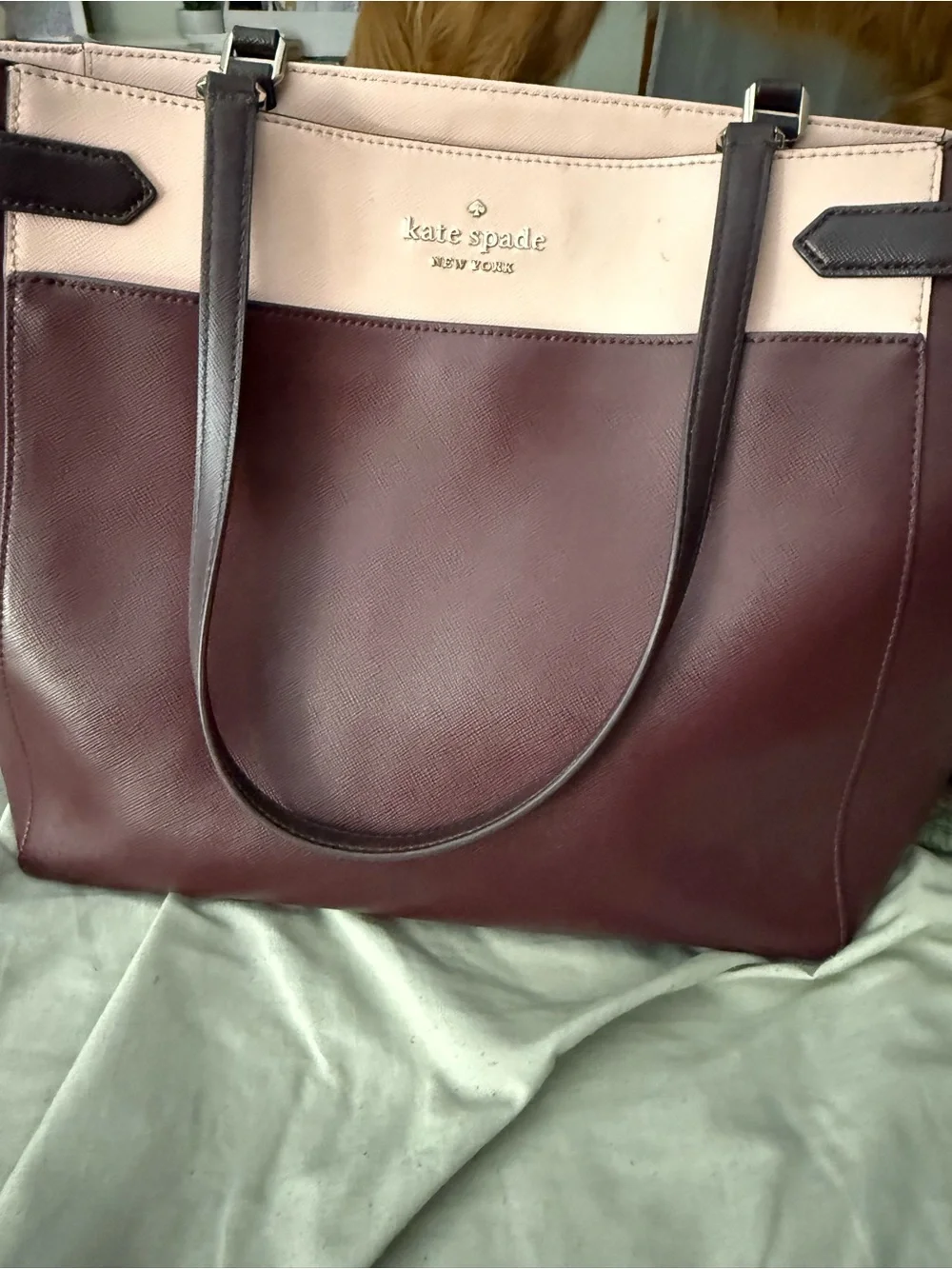 kate spade Two-Tone Leather Tote in Blush and Burgundy